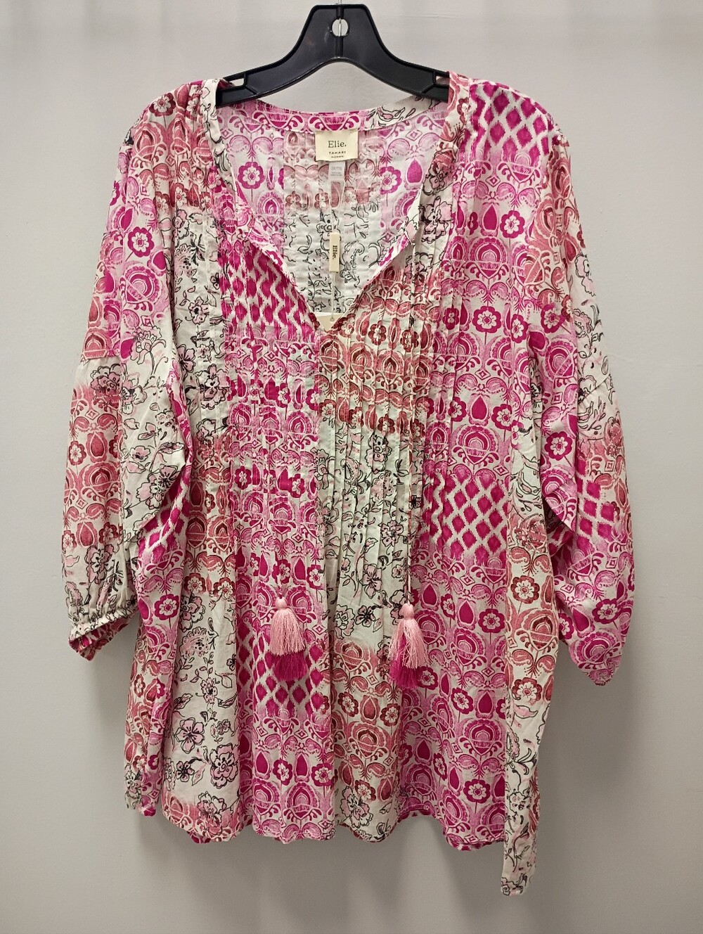 Elie Tahari Pink Floral Print Boho Peasant Top